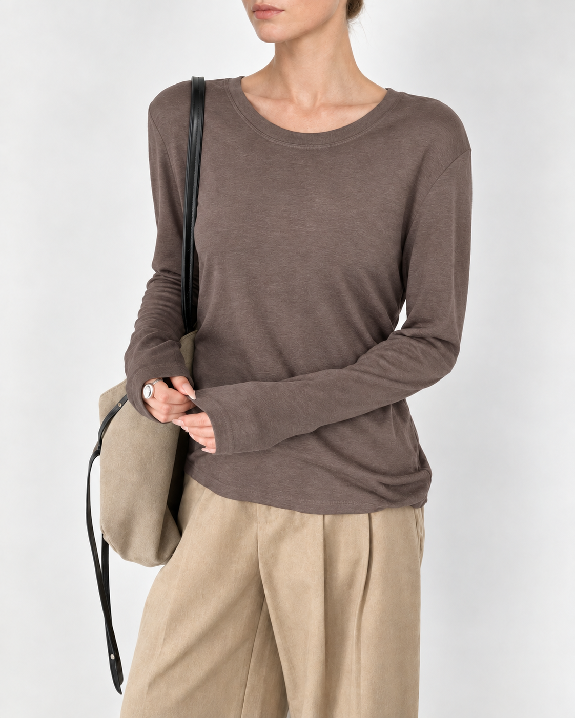 Almorie Ease Crewneck Long-Sleeve Tee - Brown - view 1 of 5