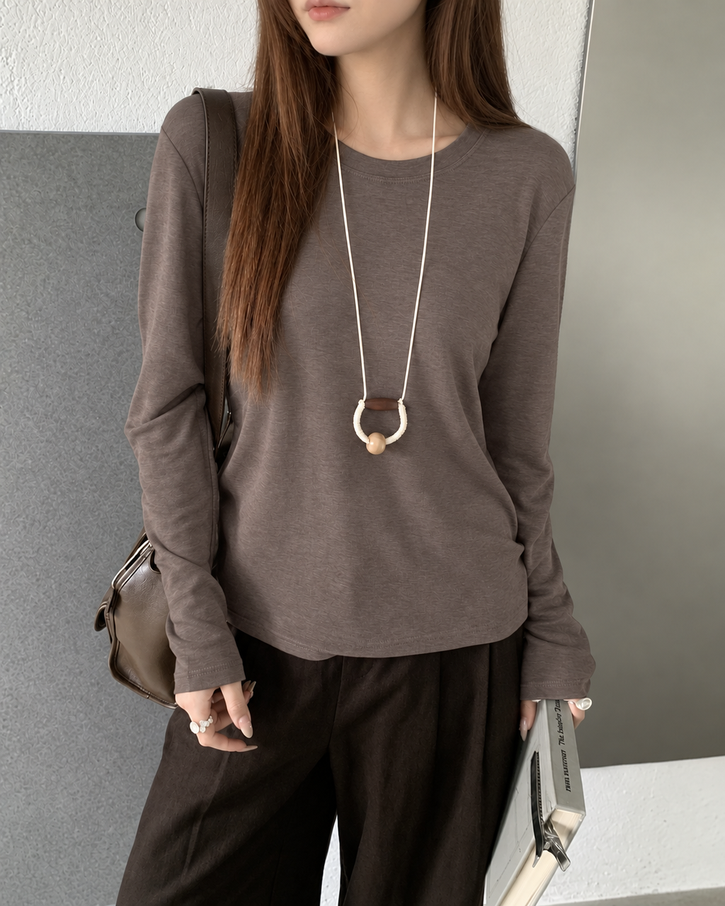 Almorie Ease Crewneck Long-Sleeve Tee - Brown - view 2 of 5