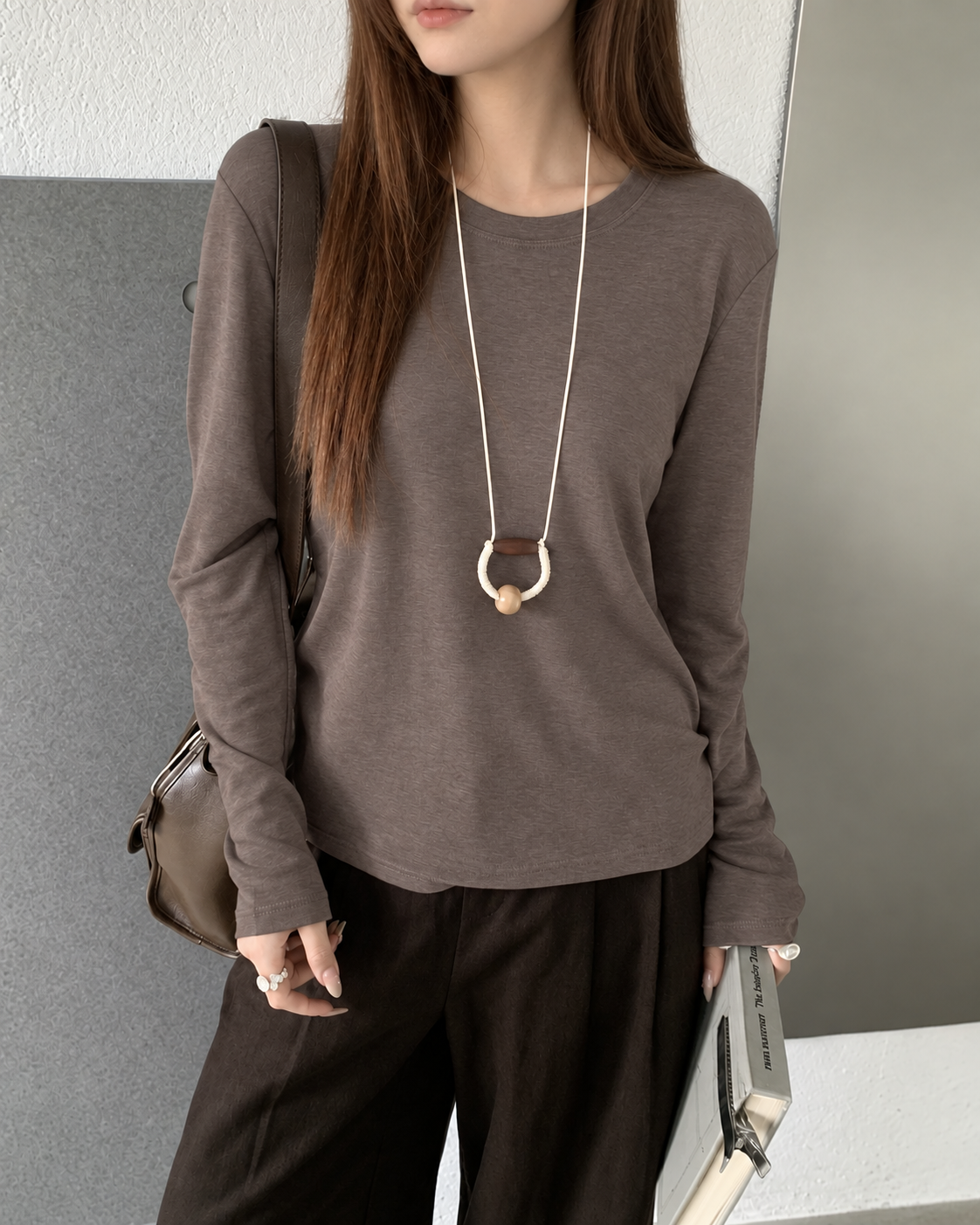 Almorie Ease Crewneck Long-Sleeve Tee - Brown - view 2 of 5