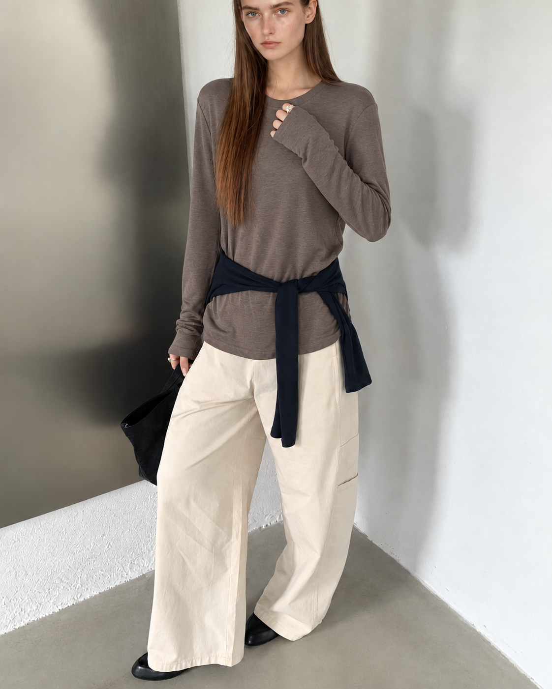 Almorie Ease Crewneck Long-Sleeve Tee - Brown - view 4 of 5