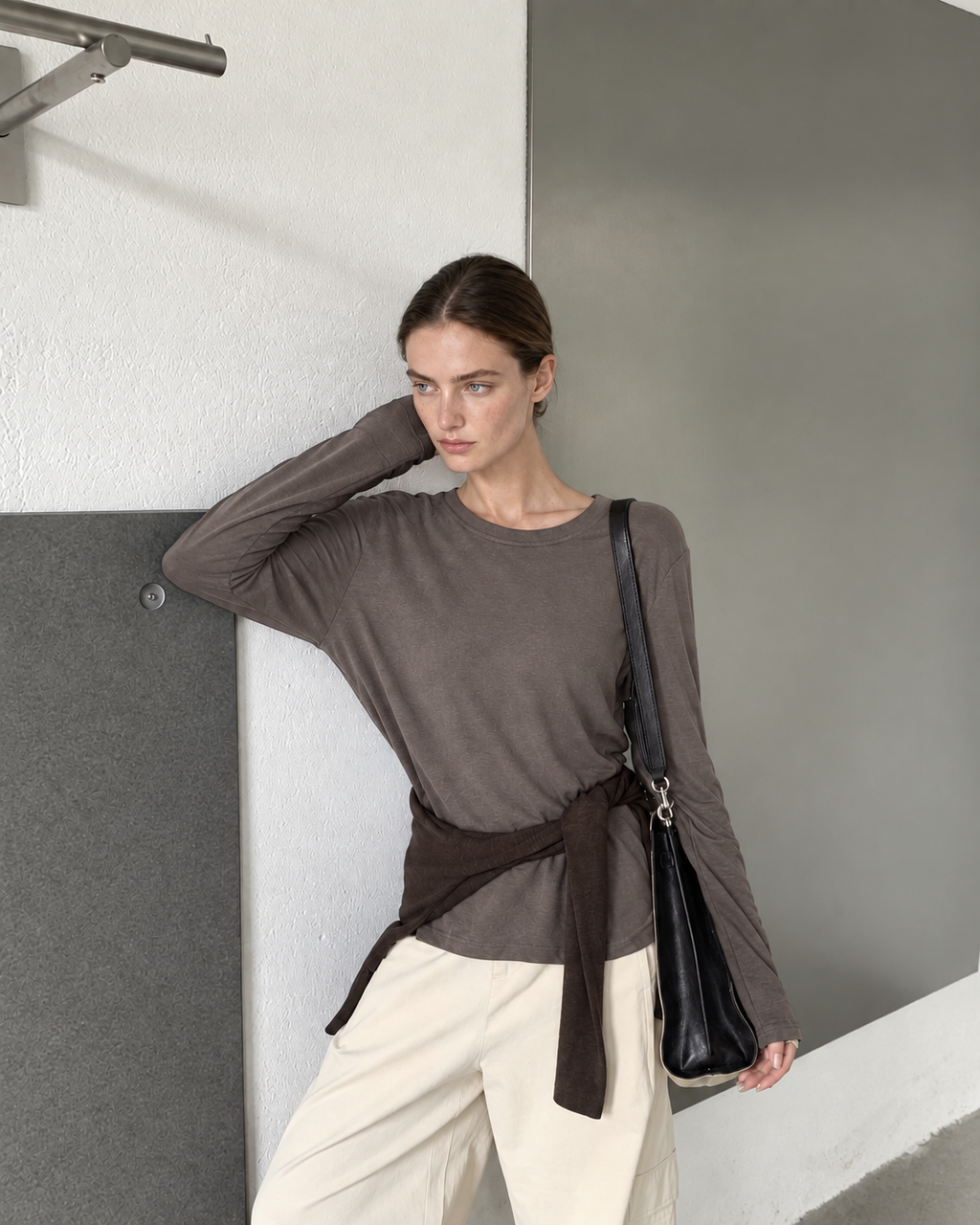 Almorie Ease Crewneck Long-Sleeve Tee - Brown - view 5 of 5