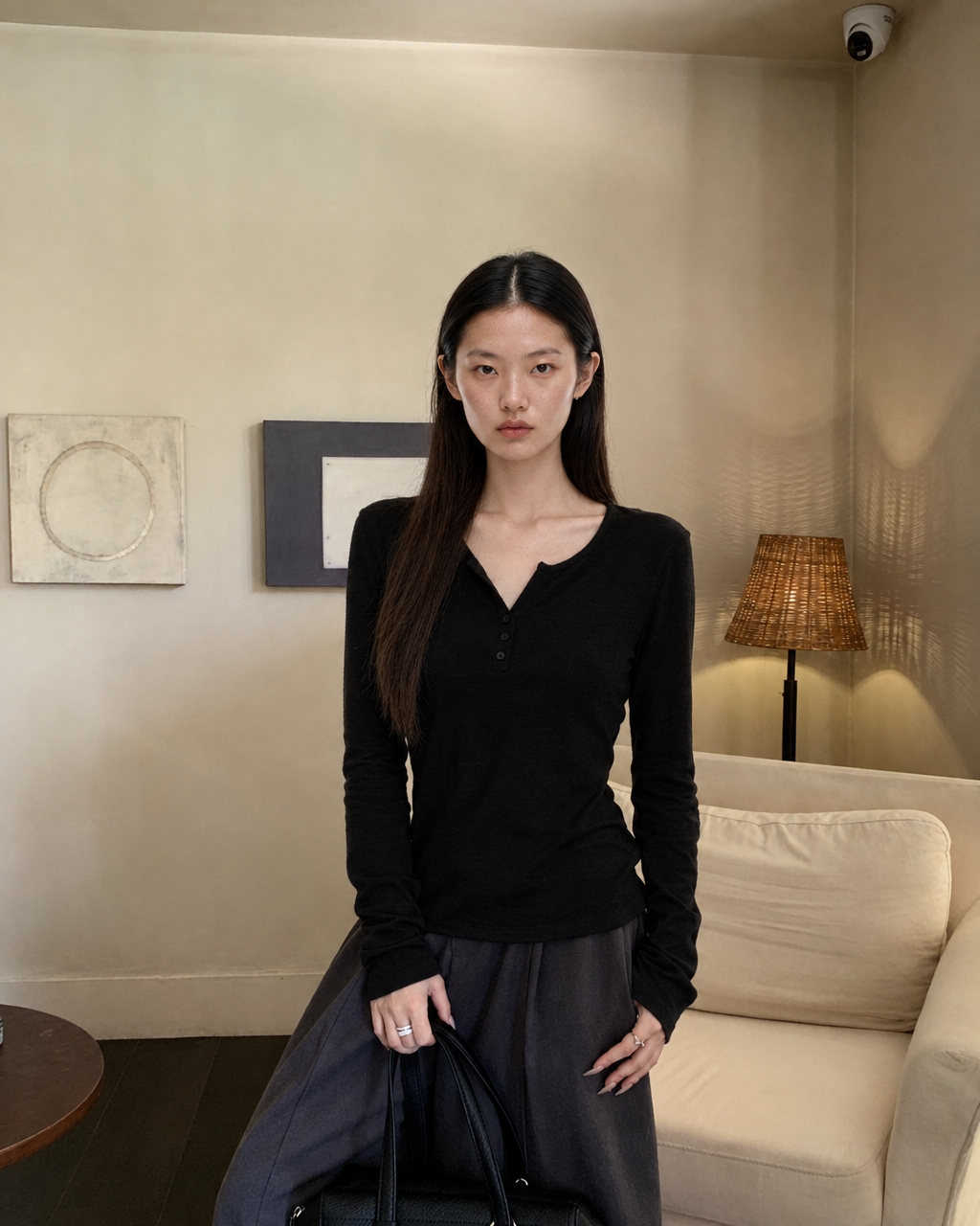 Almorie Soft Henley Long-Sleeve Tee - Black - view 3 of 5