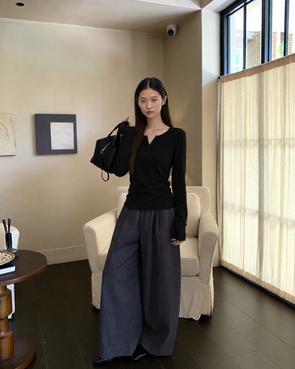 Almorie Soft Henley Long-Sleeve Tee - Black - view 4 of 5
