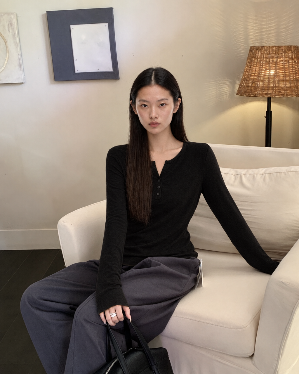 Almorie Soft Henley Long-Sleeve Tee - Black - view 5 of 5