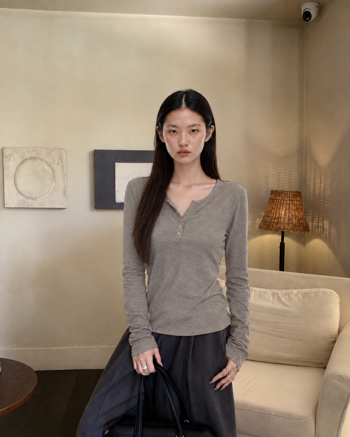 Almorie Soft Henley Long-Sleeve Tee - Brown - view 3 of 5