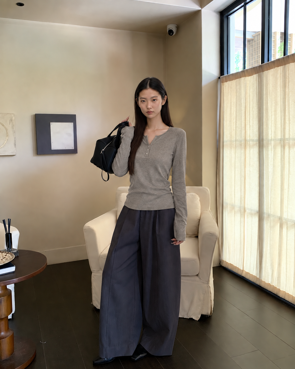 Almorie Soft Henley Long-Sleeve Tee - Brown - view 4 of 5
