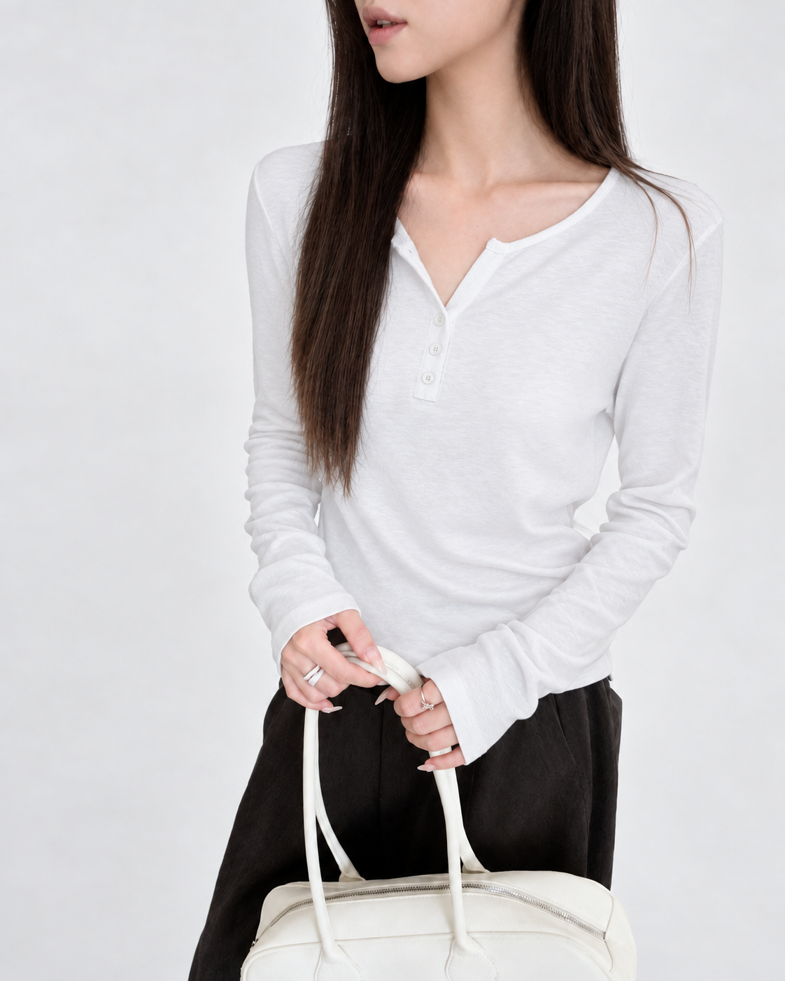 Almorie Soft Henley Long-Sleeve Tee - White - view 1 of 5