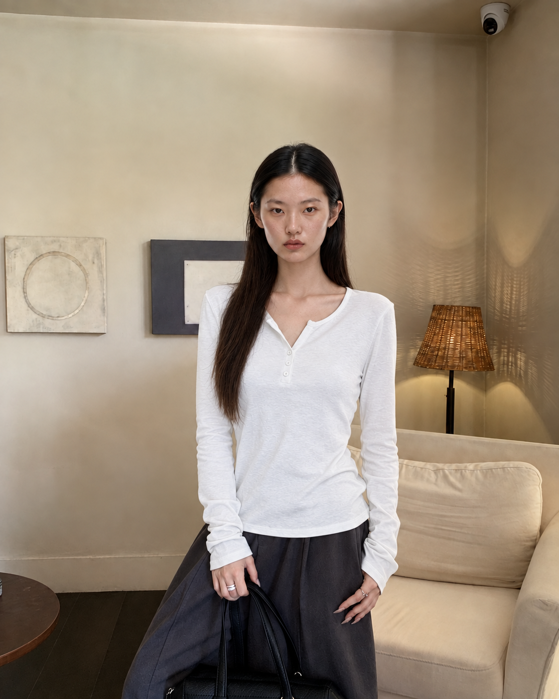 Almorie Soft Henley Long-Sleeve Tee - White - view 3 of 5