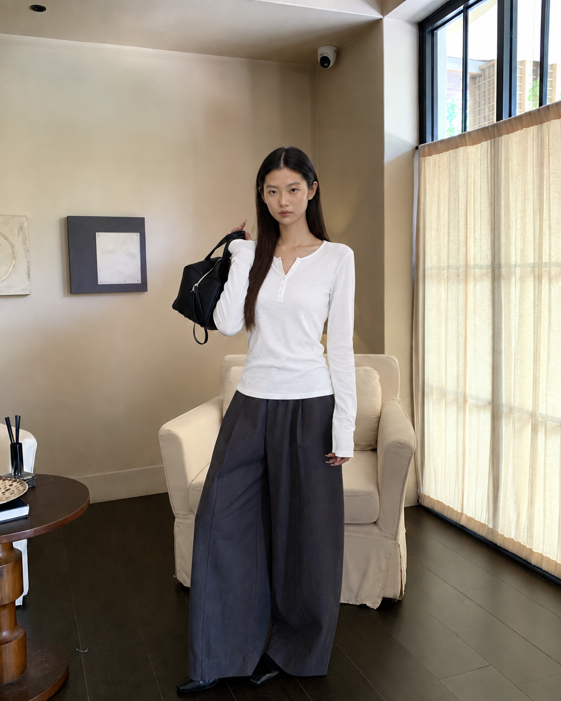 Almorie Soft Henley Long-Sleeve Tee - White - view 4 of 5