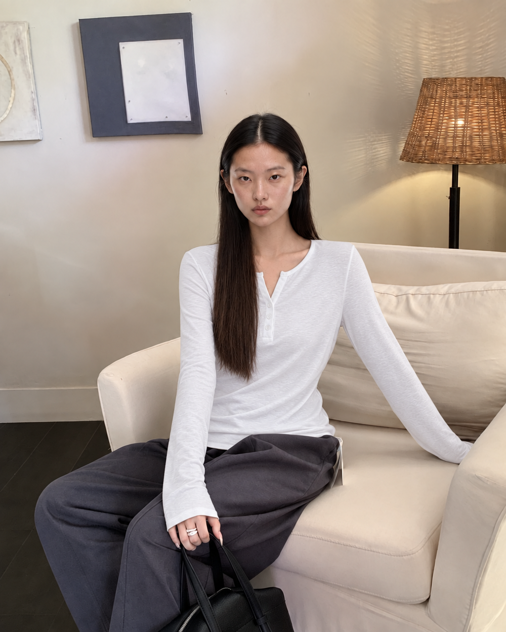 Almorie Soft Henley Long-Sleeve Tee - White - view 5 of 5