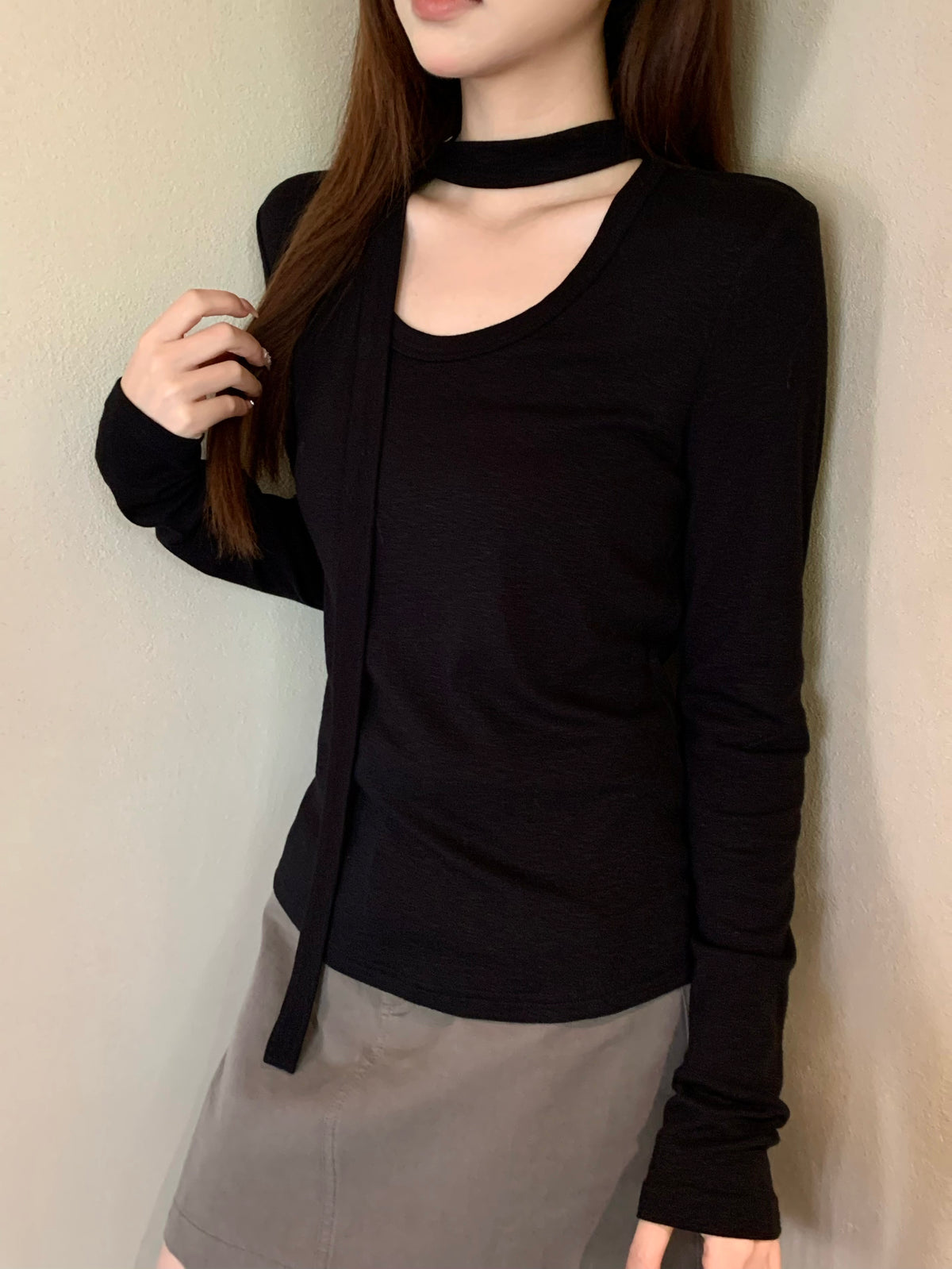 Almorie Layered Halter U-Neck Top - Black - view 2 of 5