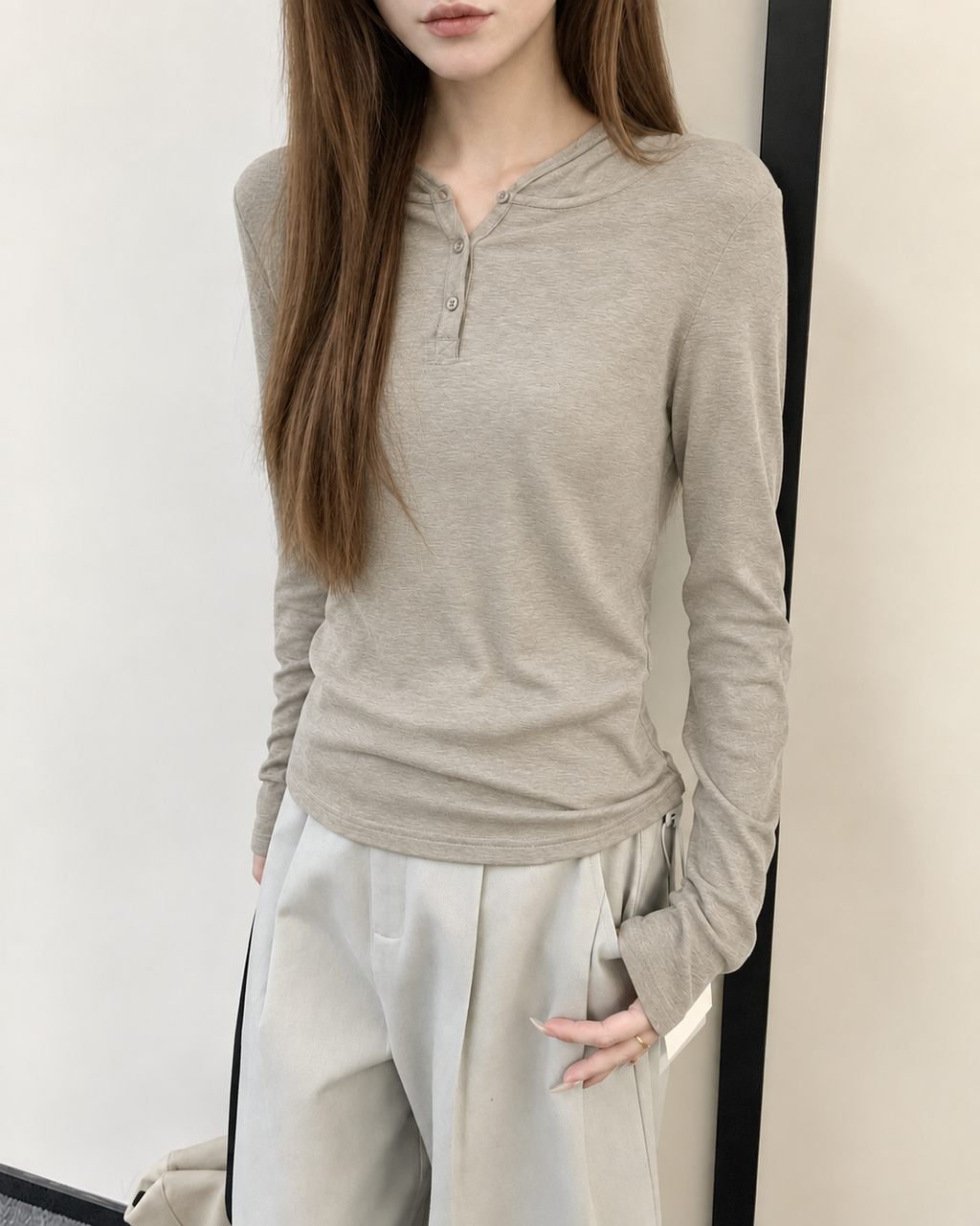 Almorie Hooded Henley Long-Sleeve Tee - Brown - view 2 of 5
