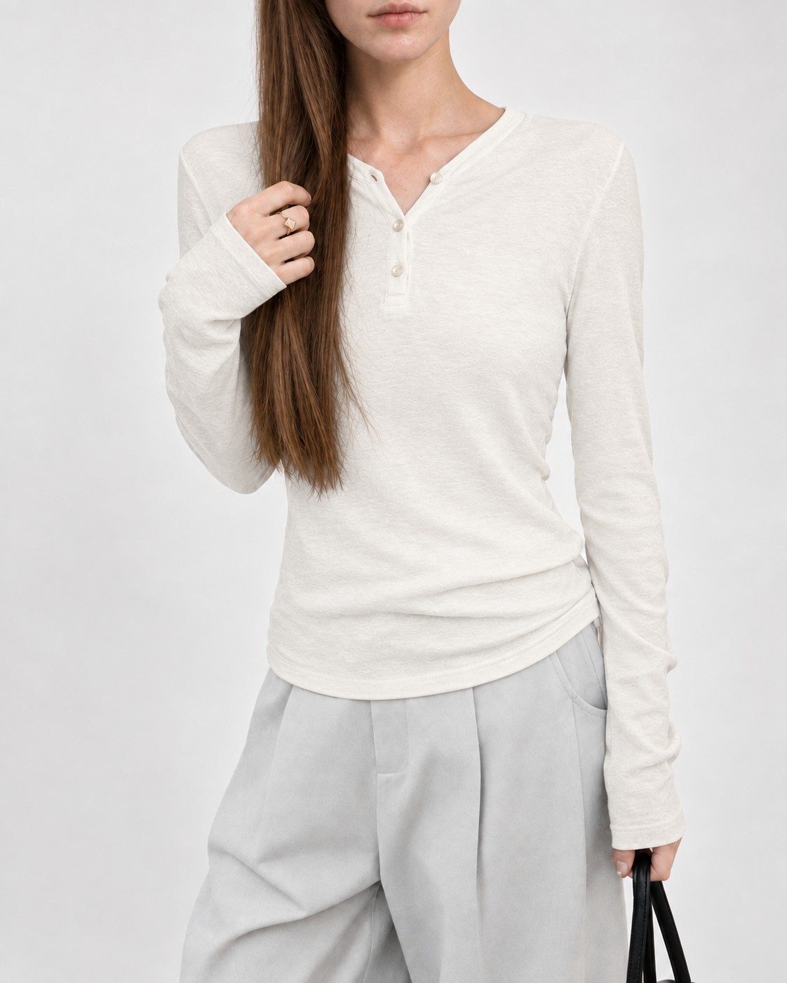 Almorie Hooded Henley Long-Sleeve Tee - White - view 1 of 5