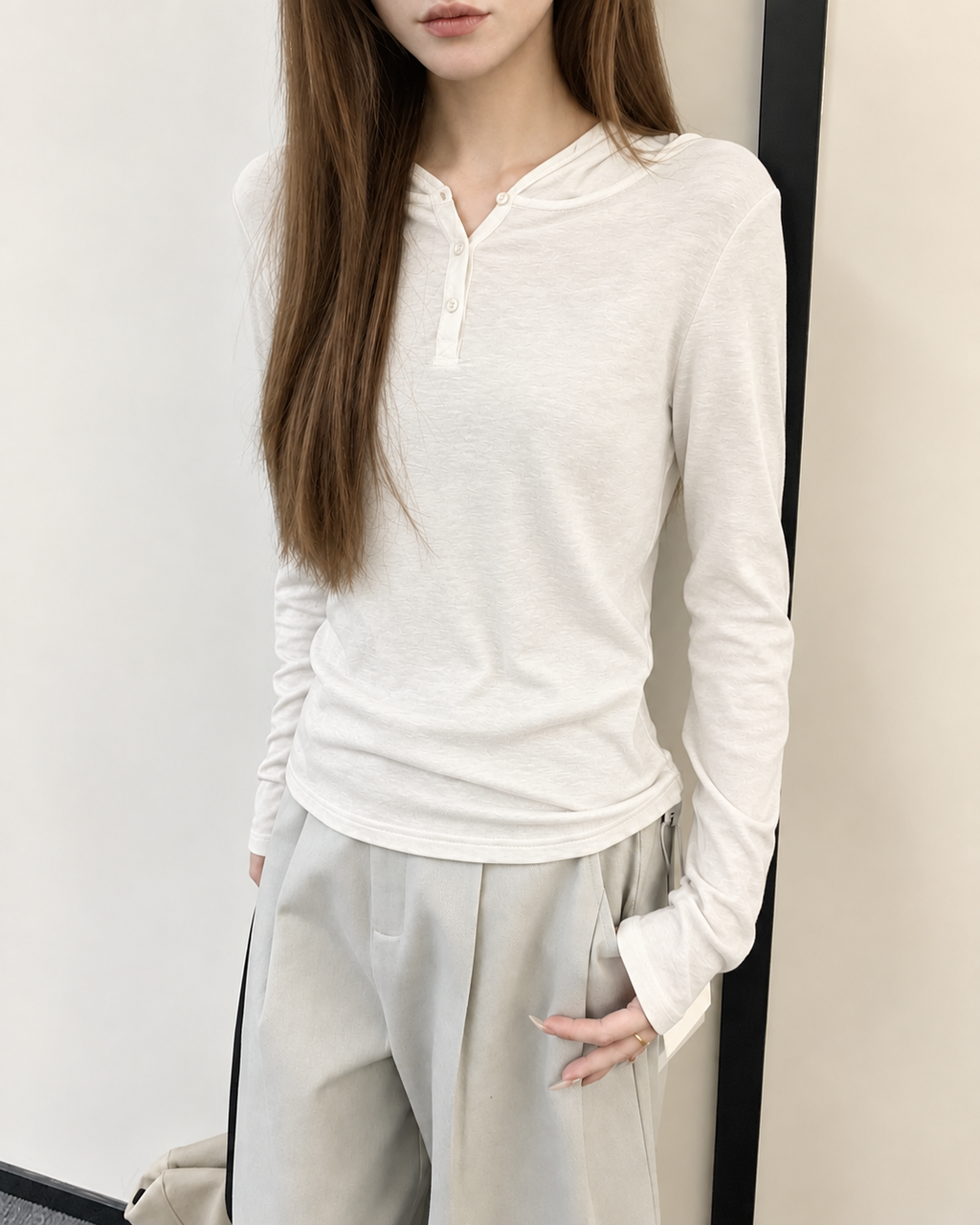 Almorie Hooded Henley Long-Sleeve Tee - White - view 2 of 5