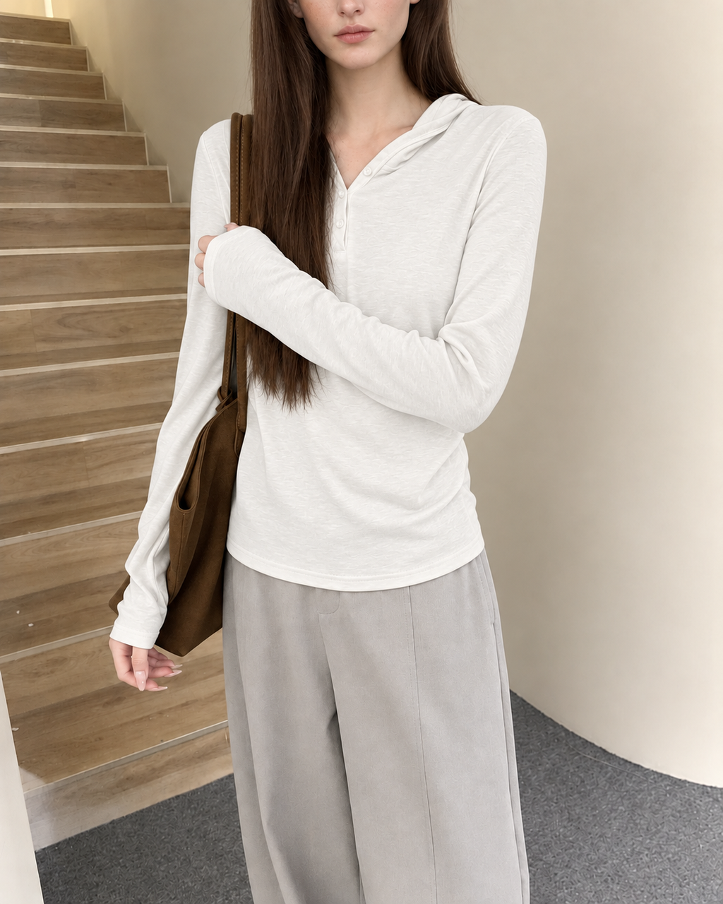 Almorie Hooded Henley Long-Sleeve Tee - White - view 3 of 5