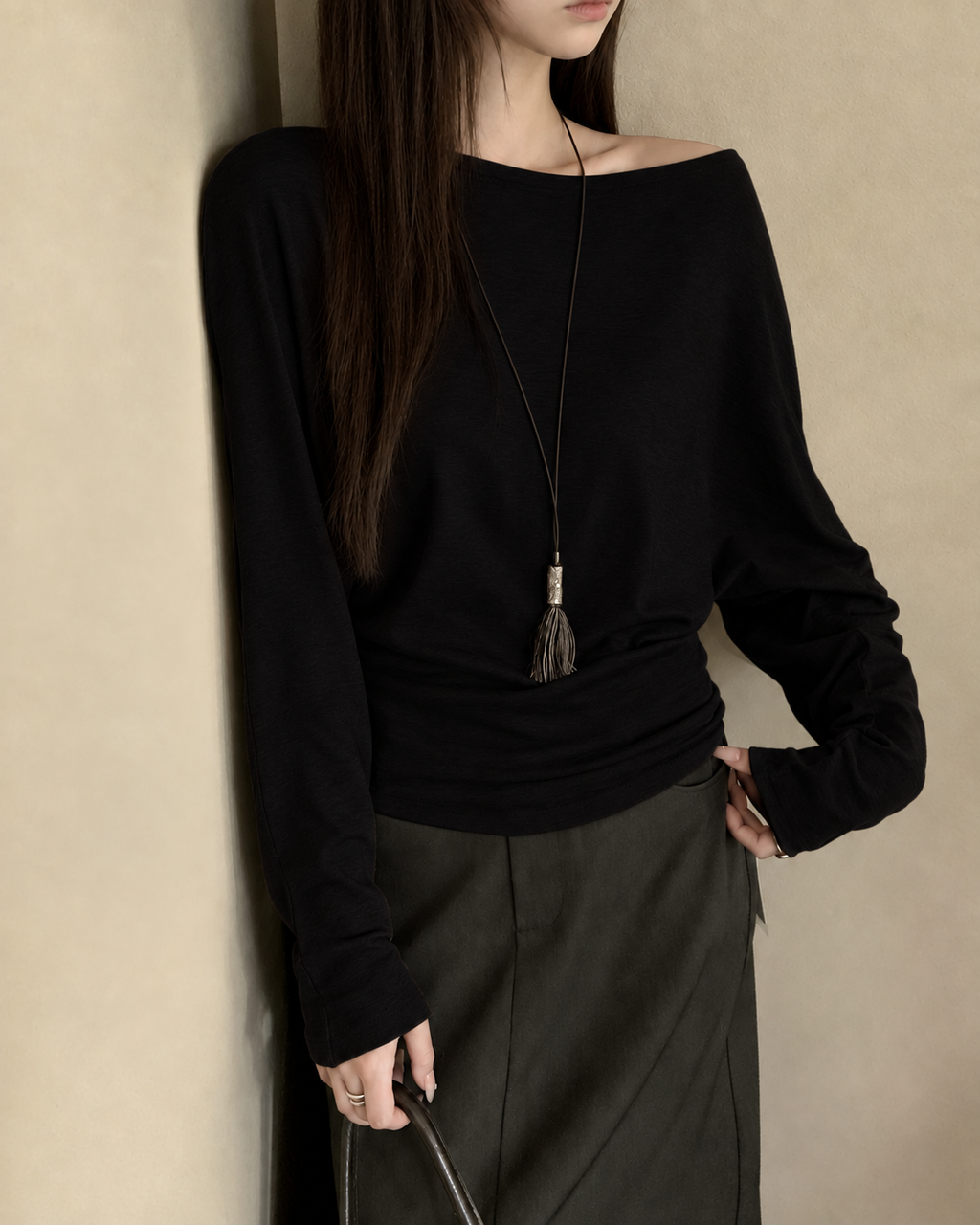 Almorie Off-Shoulder Long-Sleeve Top - Black - view 2 of 5