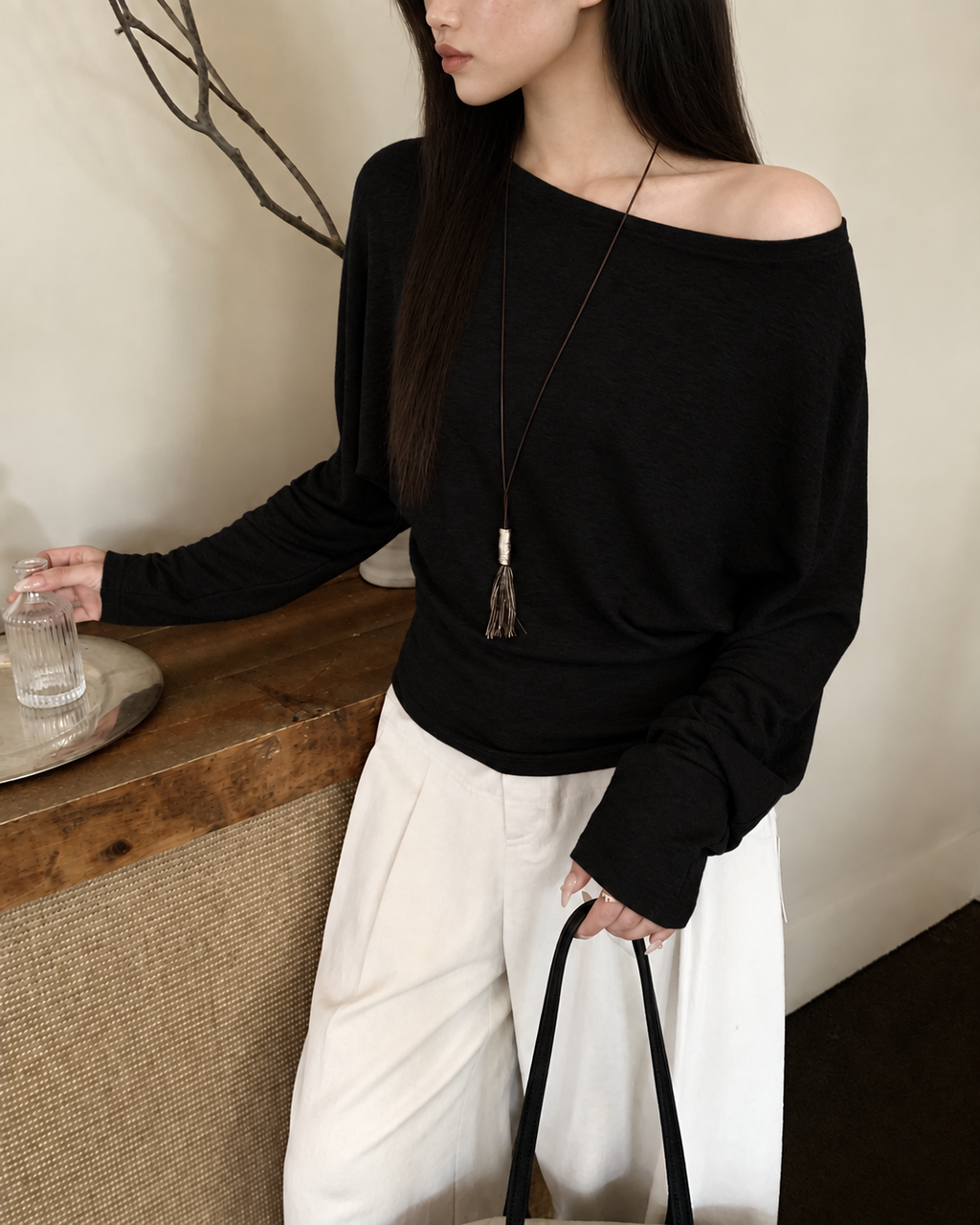 Almorie Off-Shoulder Long-Sleeve Top - Black - view 3 of 5