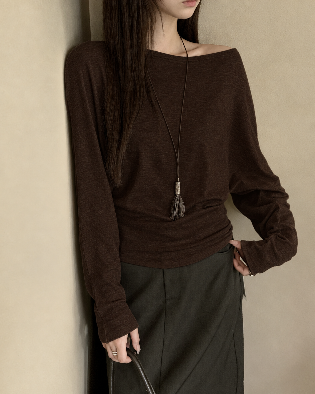 Almorie Off-Shoulder Long-Sleeve Top - Brown - view 2 of 5