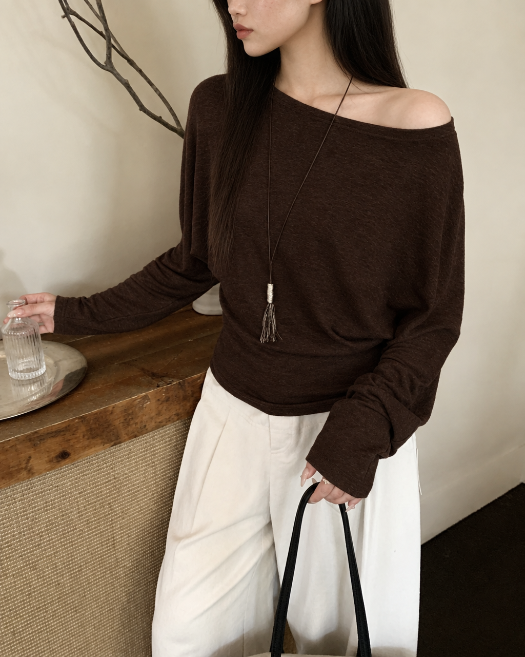 Almorie Off-Shoulder Long-Sleeve Top - Brown - view 3 of 5