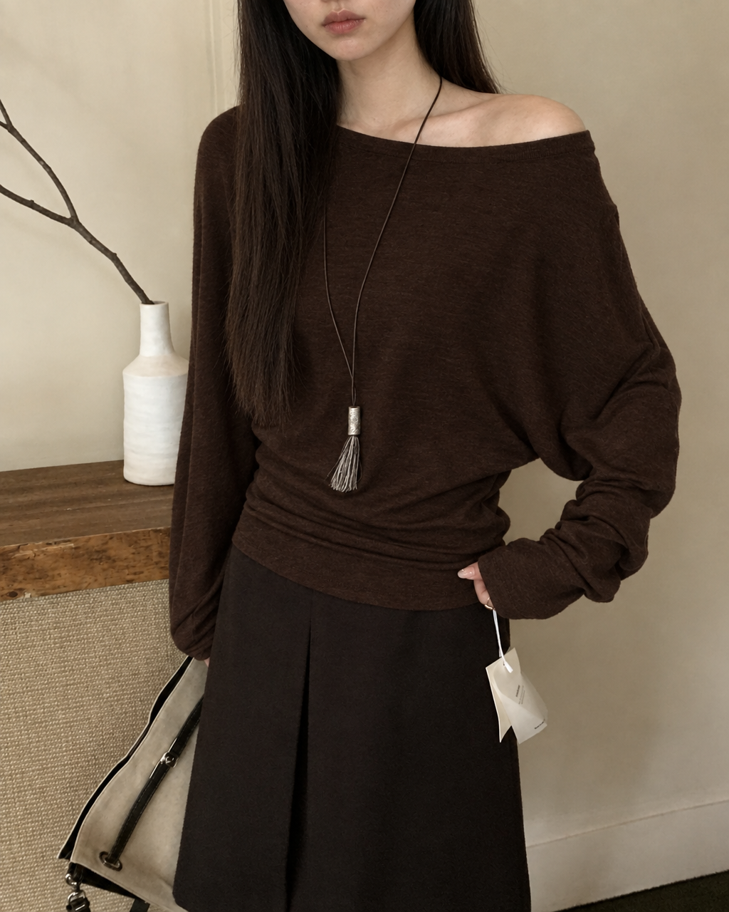 Almorie Off-Shoulder Long-Sleeve Top - Brown - view 4 of 5