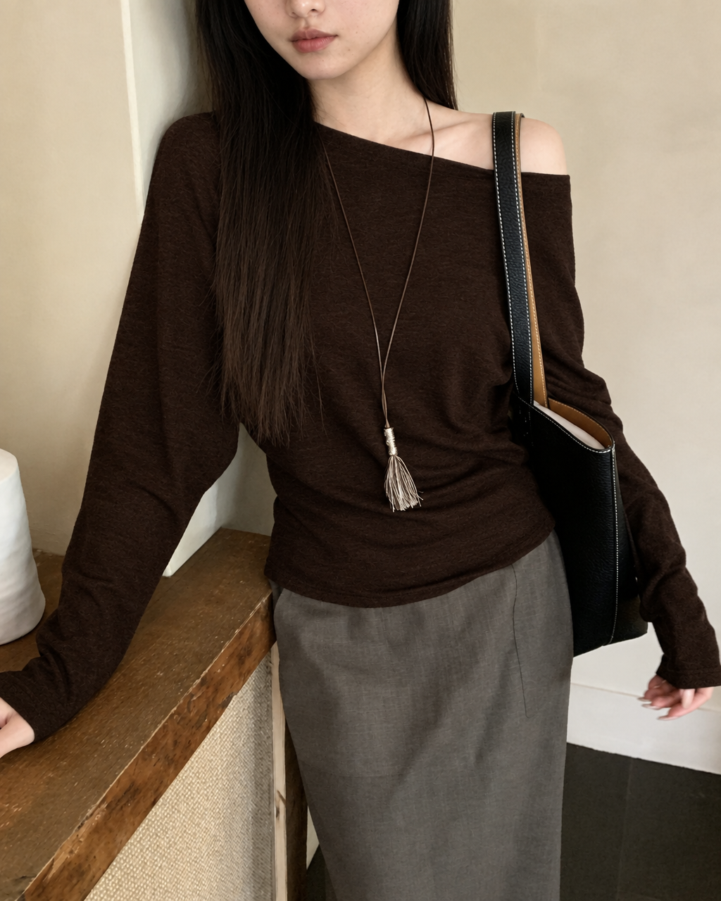 Almorie Off-Shoulder Long-Sleeve Top - Brown - view 5 of 5