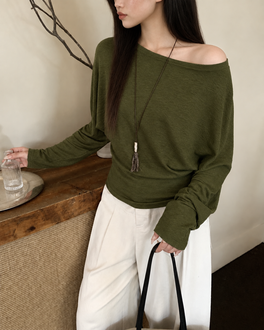 Almorie Off-Shoulder Long-Sleeve Top - Green - view 3 of 5