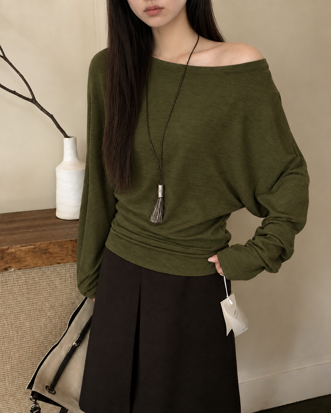 Almorie Off-Shoulder Long-Sleeve Top - Green - view 4 of 5