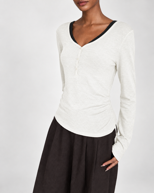 Almorie Contrast-Trim Ruched V-Neck Top - White - view 1 of 5