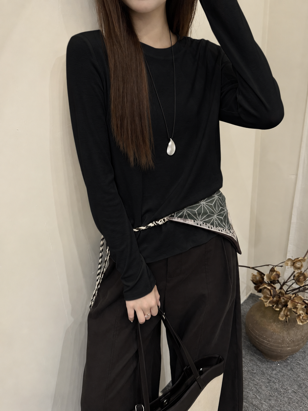 Almorie Essential Crewneck Long-Sleeve Tee - Black - view 2 of 5