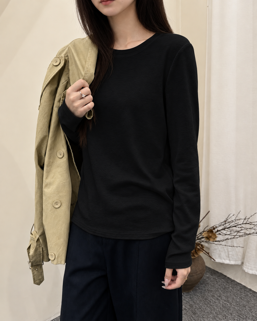 Almorie Essential Crewneck Long-Sleeve Tee - Black - view 3 of 5