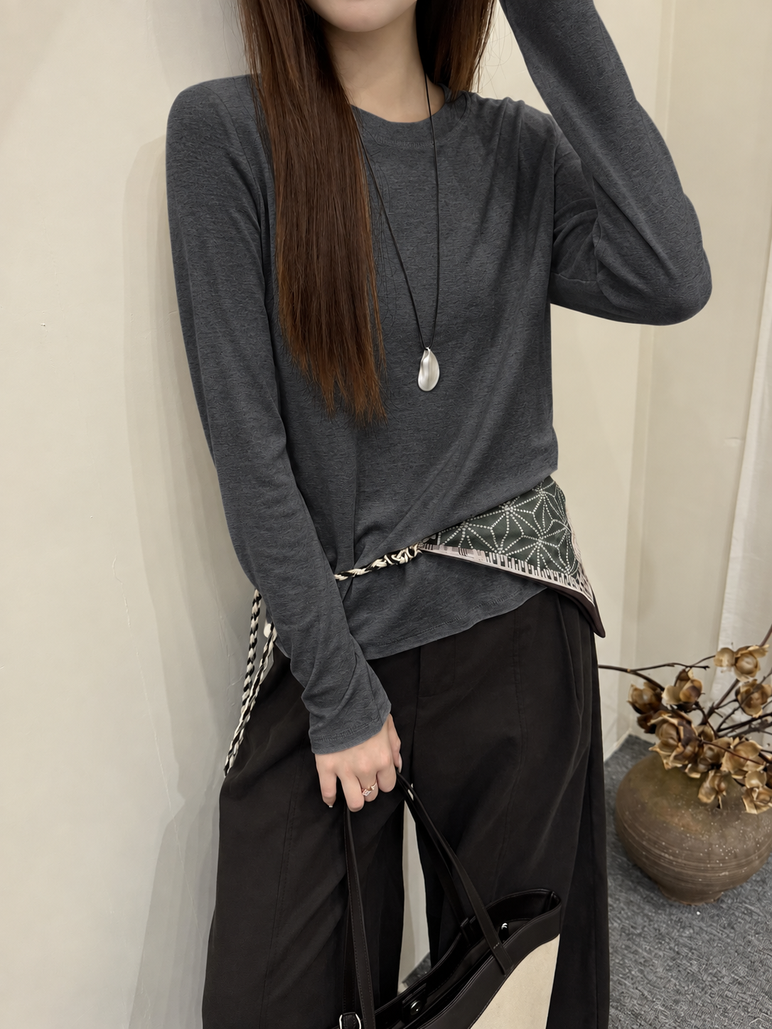 Almorie Essential Crewneck Long-Sleeve Tee - Gray - view 2 of 5
