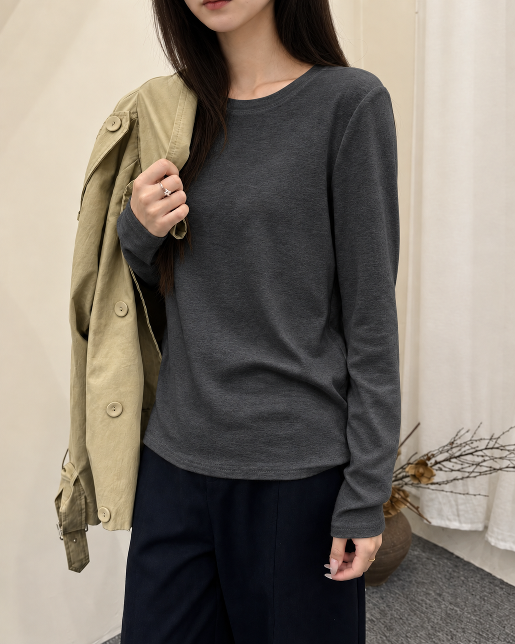 Almorie Essential Crewneck Long-Sleeve Tee - Gray - view 3 of 5