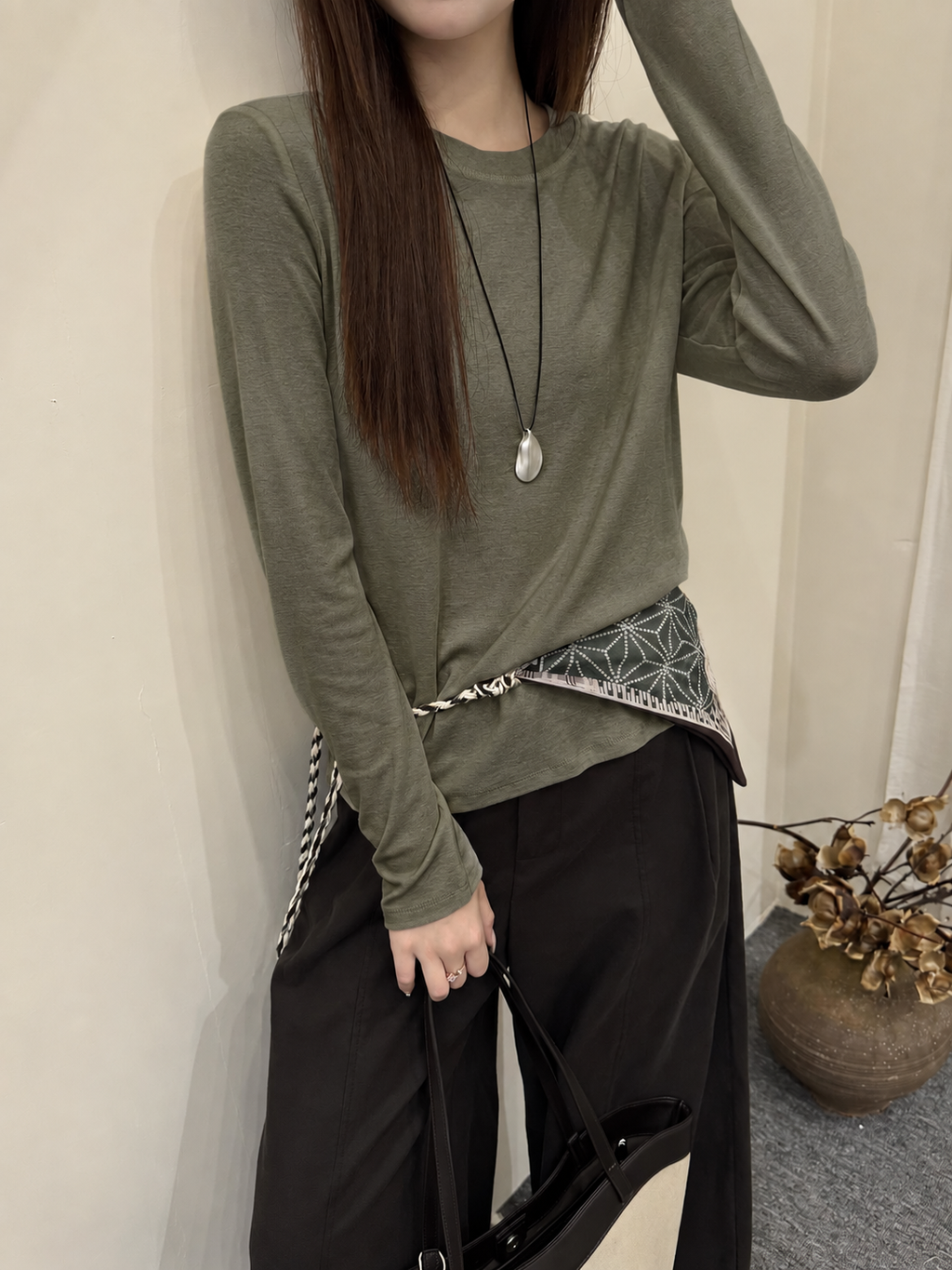 Almorie Essential Crewneck Long-Sleeve Tee - Green - view 2 of 5