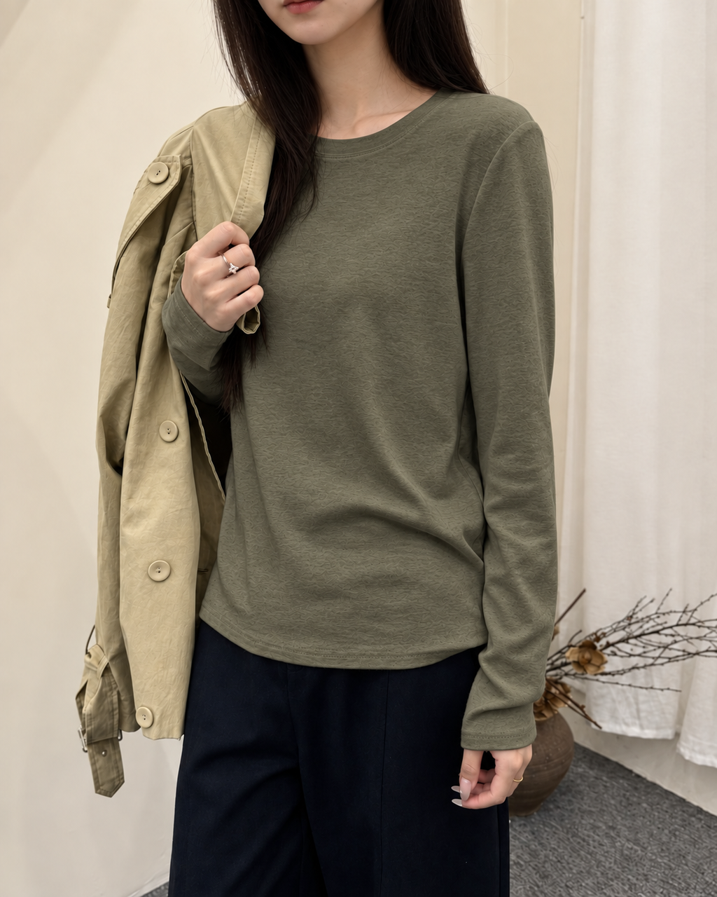 Almorie Essential Crewneck Long-Sleeve Tee - Green - view 3 of 5