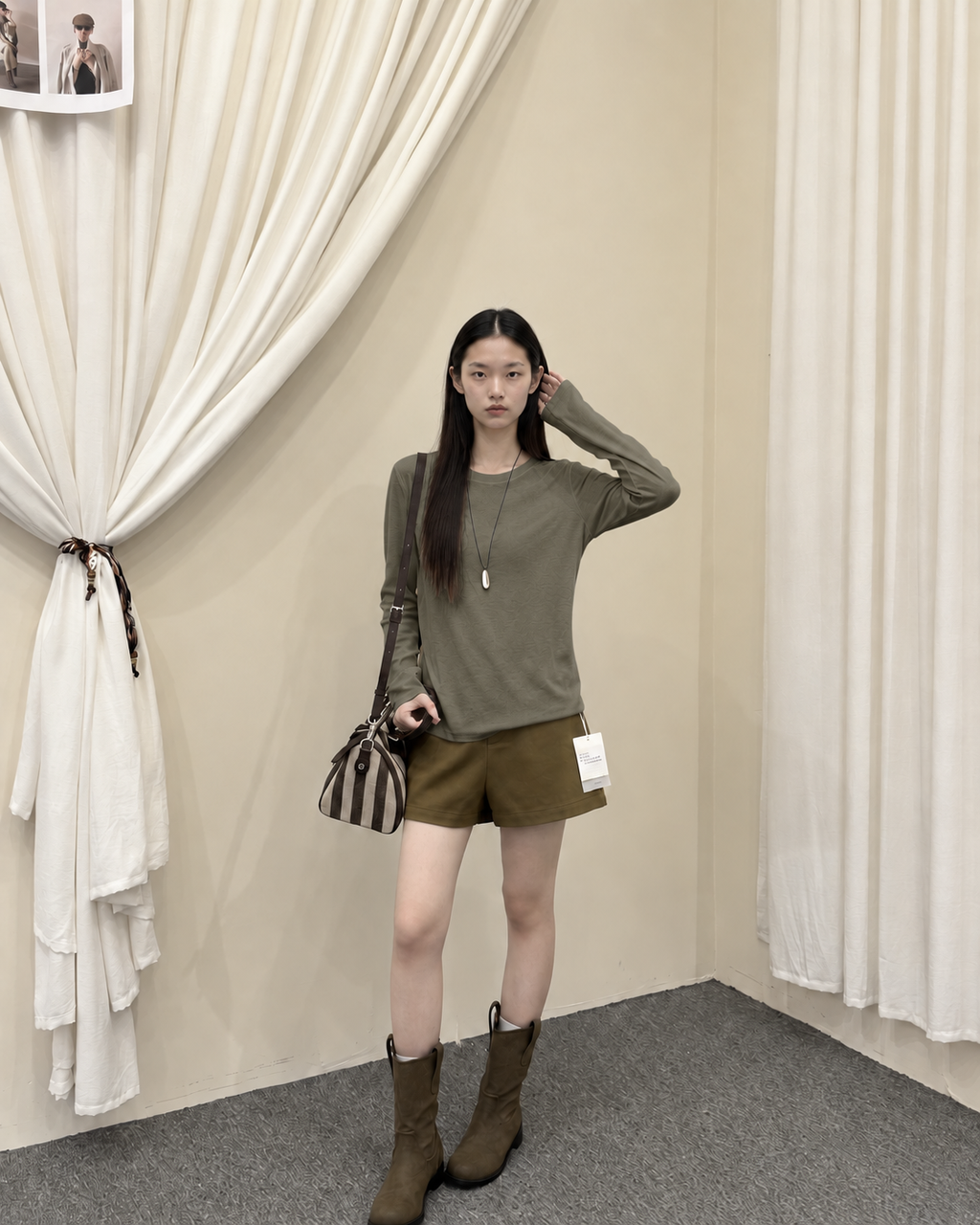 Almorie Essential Crewneck Long-Sleeve Tee - Green - view 4 of 5