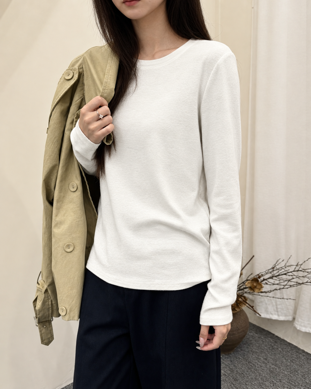 Almorie Essential Crewneck Long-Sleeve Tee - White - view 3 of 5