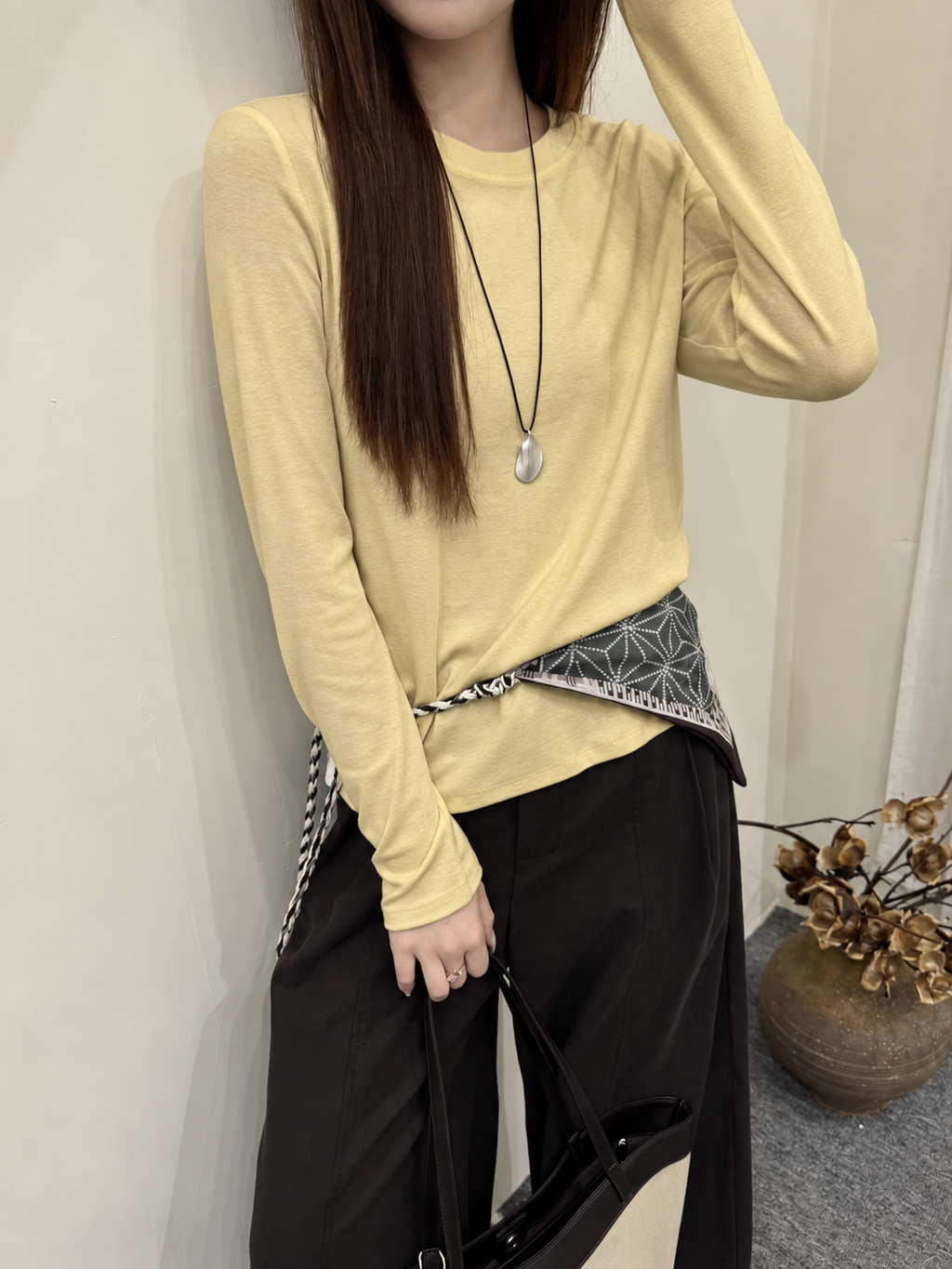 Almorie Essential Crewneck Long-Sleeve Tee - Yellow - view 2 of 5