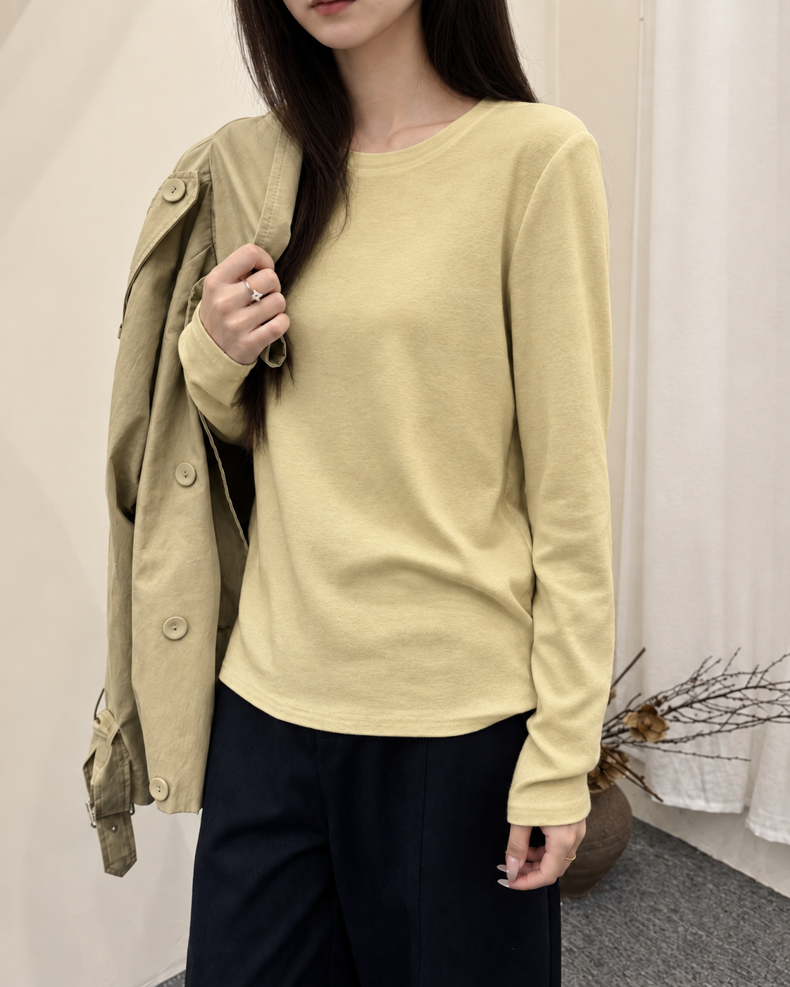 Almorie Essential Crewneck Long-Sleeve Tee - Yellow - view 3 of 5