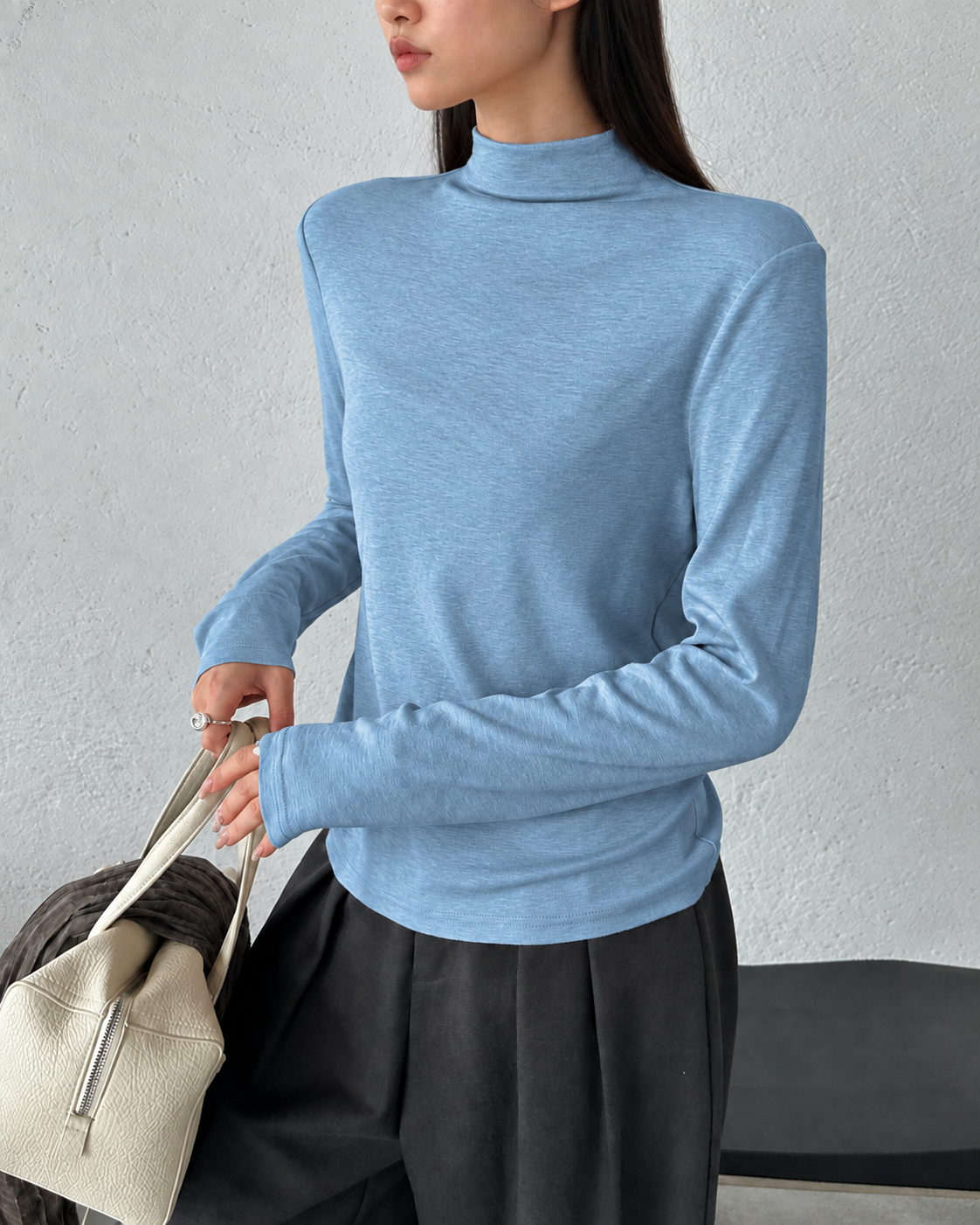 Almorie Soft Mock-Neck Long-Sleeve Tee - Blue - view 2 of 5