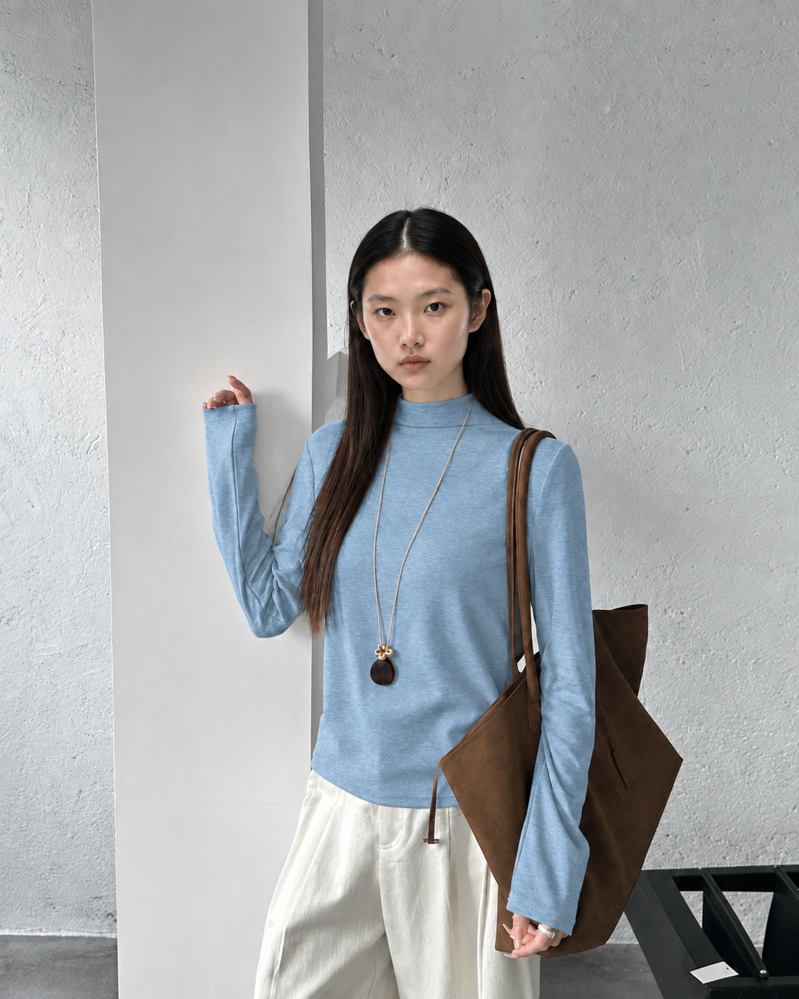 Almorie Soft Mock-Neck Long-Sleeve Tee - Blue - view 4 of 5