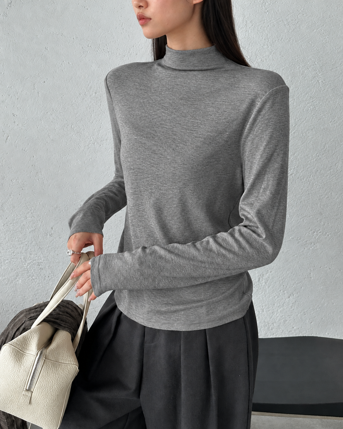 Almorie Soft Mock-Neck Long-Sleeve Tee - Gray - view 2 of 5