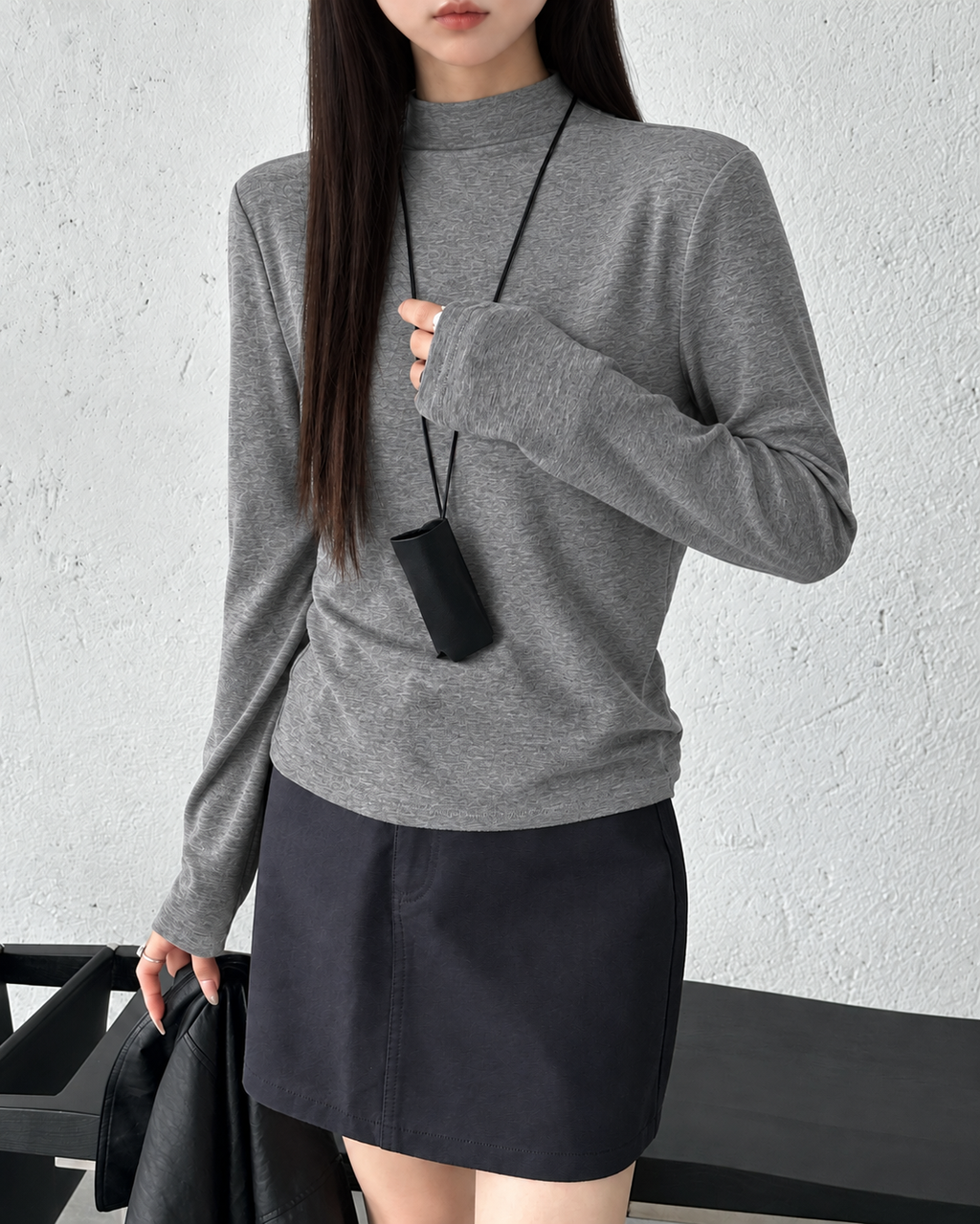 Almorie Soft Mock-Neck Long-Sleeve Tee - Gray - view 3 of 5