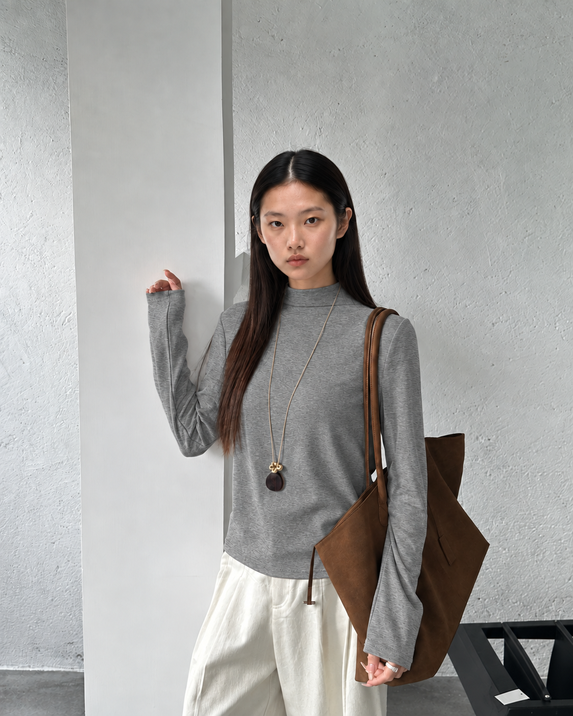 Almorie Soft Mock-Neck Long-Sleeve Tee - Gray - view 4 of 5