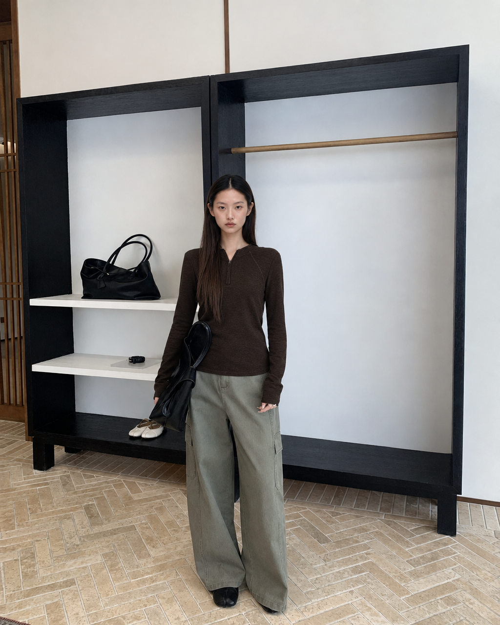 Almorie Half-Zip Curved-Hem Top - Coffee Brown - view 5 of 5