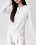Almorie Half-Zip Curved-Hem Top - White - view 1 of 5