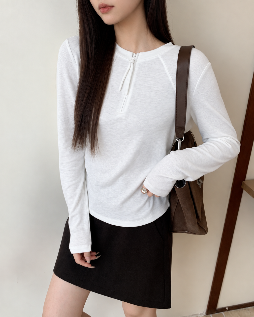 Almorie Half-Zip Curved-Hem Top - White - view 3 of 5