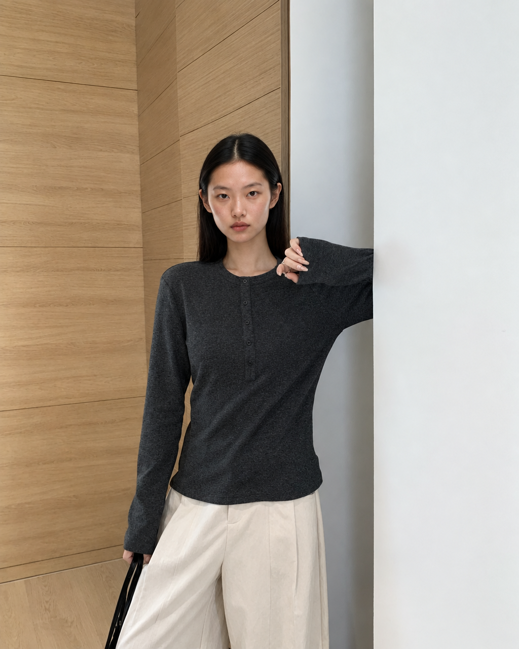 Almorie Button-Detail Long-Sleeve Tee - Dark Gray - view 3 of 5