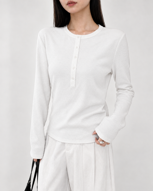Almorie Button-Detail Long-Sleeve Tee - White - view 1 of 5