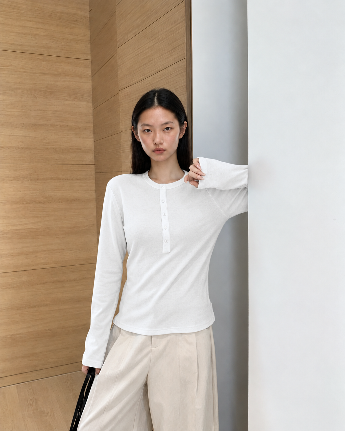Almorie Button-Detail Long-Sleeve Tee - White - view 3 of 5