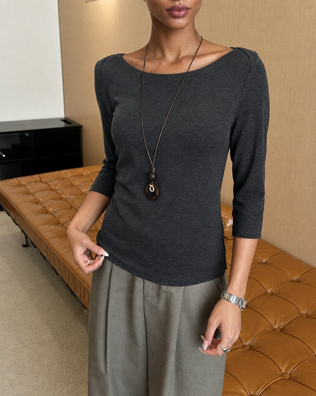 Almorie Pendant Off-Shoulder Top - Dark Gray - view 2 of 5